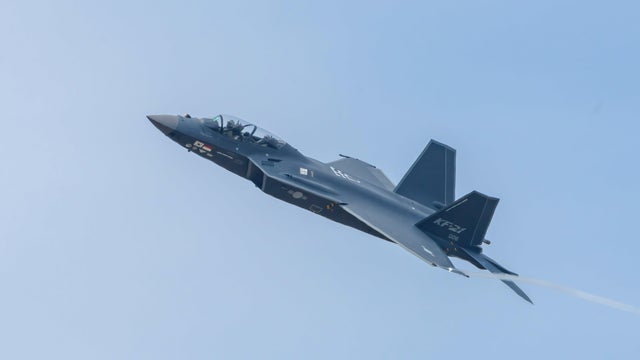 South Korea's under-development fighter jet KF-21 stages an 