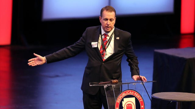 Jeff DeWit speaks during a Republican Party of Arizona meeting in Scottsdale, Arizona, on Saturday, Jan. 28, 2022. 