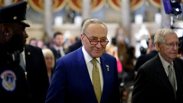 Senate Majority Leader Chuck Schumer in Statuary Hall ahead of a State of the Union address at the Capitol in Washington on Thursday, March 7, 2024. 