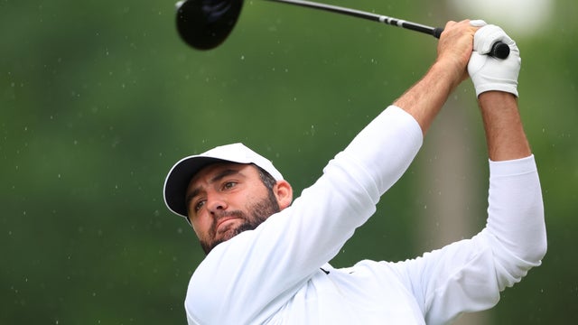 Scottie Scheffler of the United States plays his shot from the 12th tee during the second round of the 2024 PGA Championship at Valhalla Golf Club on May 17, 2024, in Louisville, Kentucky. 