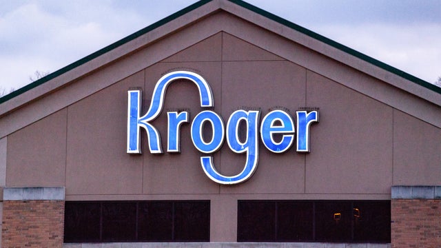Kroger logo is seen at one of their stores in Athens. 