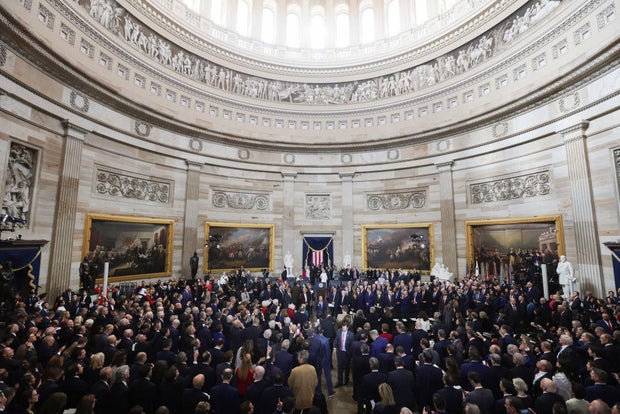 People arrive for the inauguration of Donald Trump in the U.S. Capitol Rotunda on Jan. 20, 2025. 