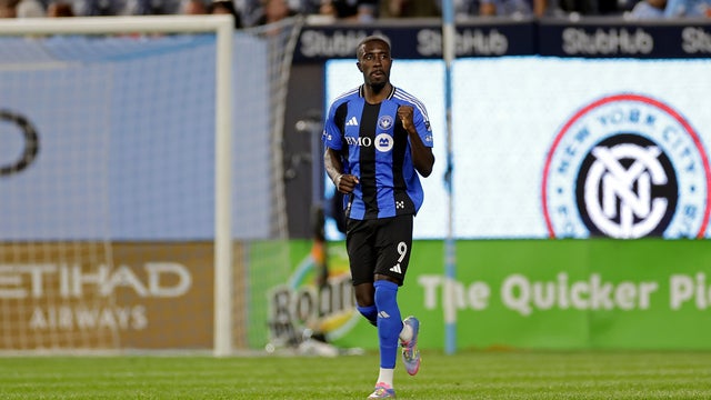 Prince Osei Owusu #9 of CF MontrÃ©al reacts after scoring a goal during a match against the New York City FC at Yankee Stadium on May 10, 2025 in New York City. 