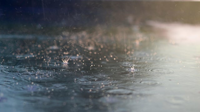 rain drop on wet asphalt road black and white styleAbstract background, rain drops on the waterheavy raining make many small splash crown from water droplets drop down to the concrete floor in blue tone color scene 
